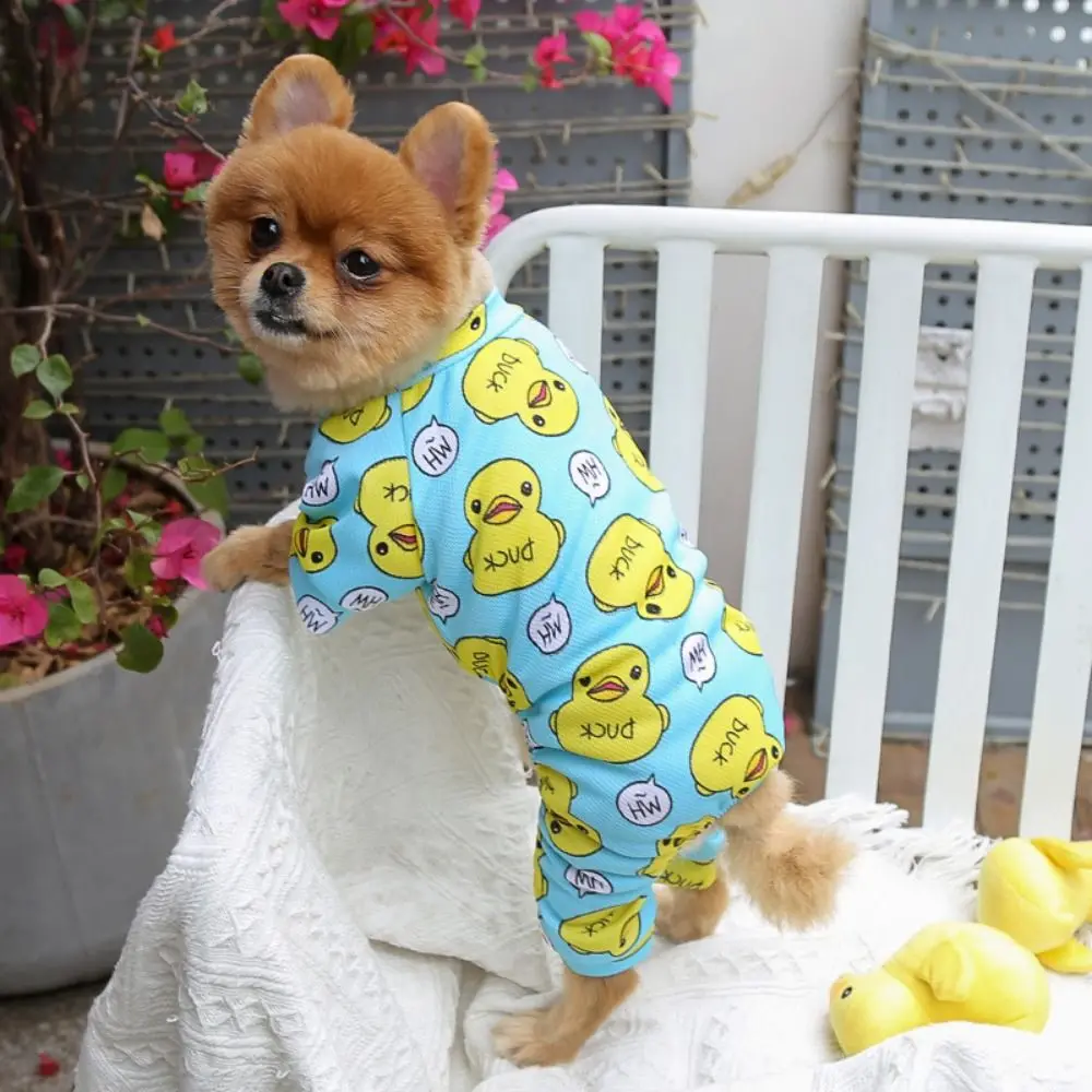 Dog Outgoing Clothes Cartoon Duck Puppy Dog Pajamas Polyester Breathable Pet Jumpsuit Soft Dog Bodysuits For Dogs Puppy