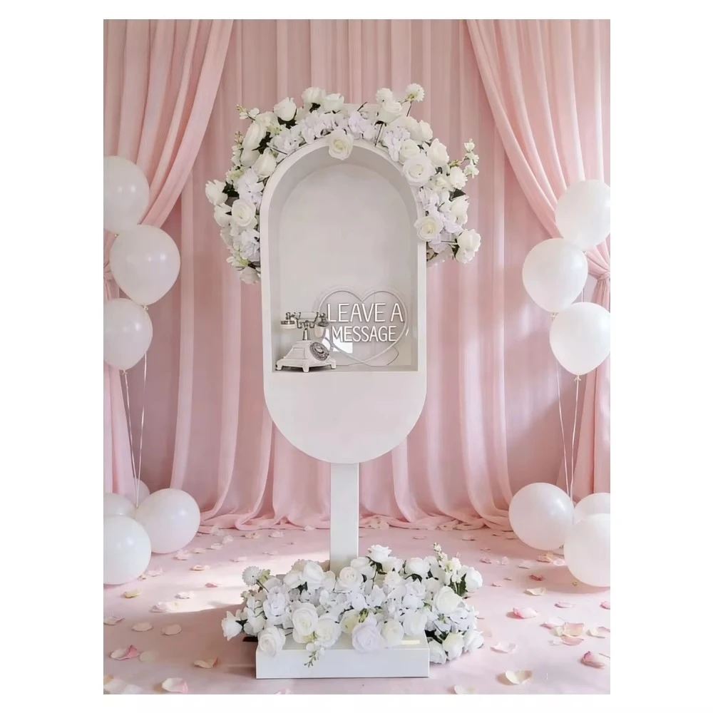 Modern Customizable White Metal Telephone Booth Audio Video GuestBook Stand Display for Wedding Decorations