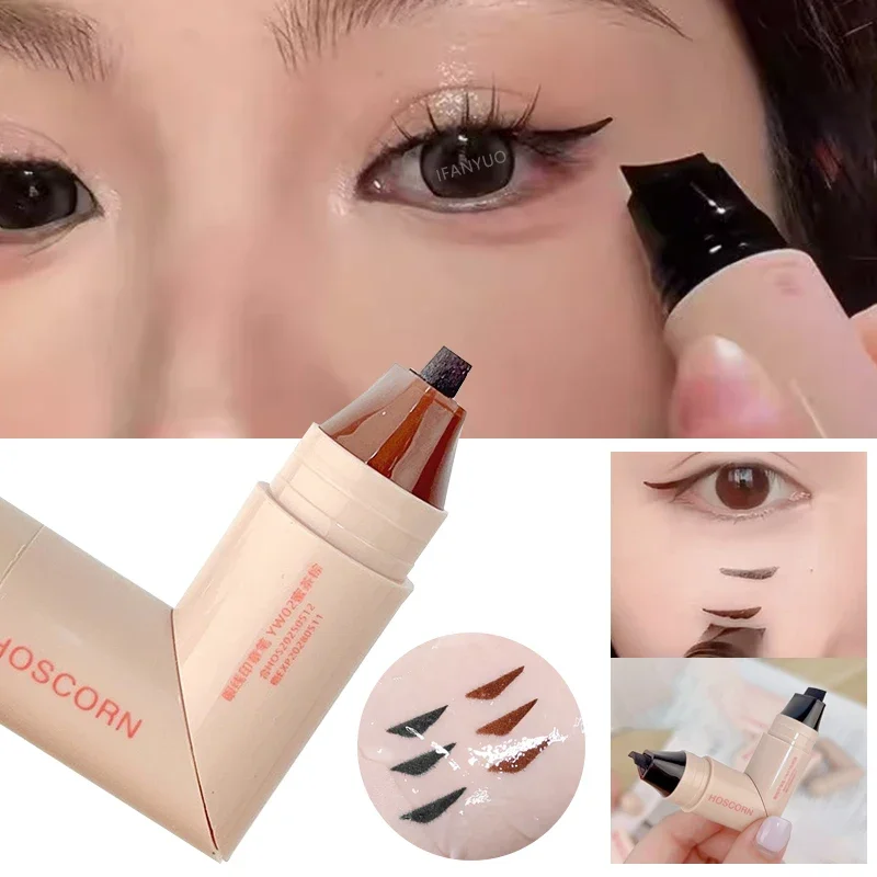 Delineador de Ojos Integrado Lazy con Sello de Doble Punta Giratorio, Preciso, Duradero, Resistente al Agua y de Secado Rápido