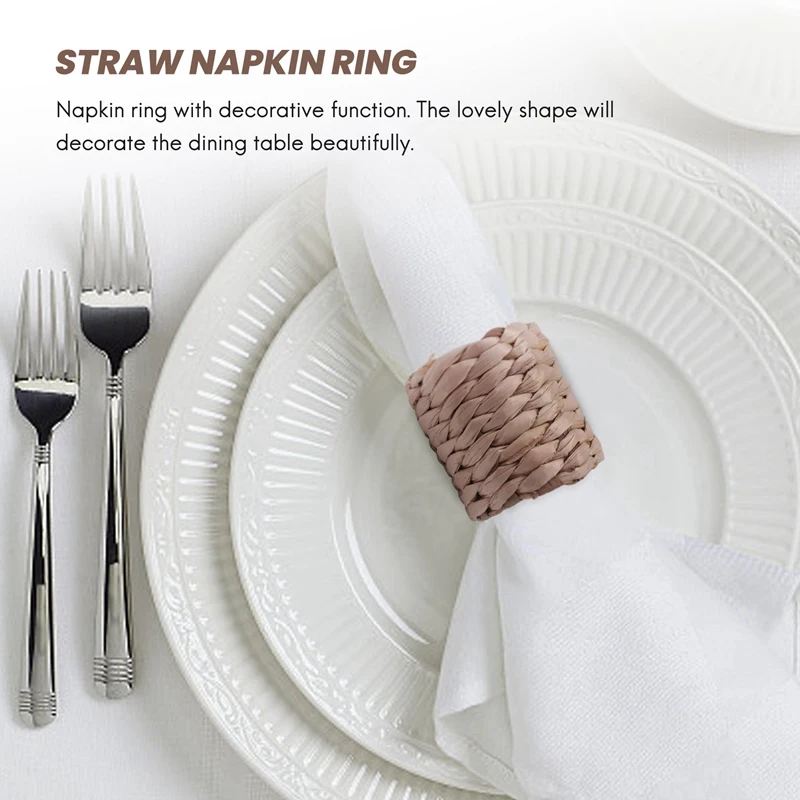Napkin Rings,Water Hyacinth Napkin Holder Rings - Rustic Napkin Rings For Birthday Party, Dinner Table Decoration