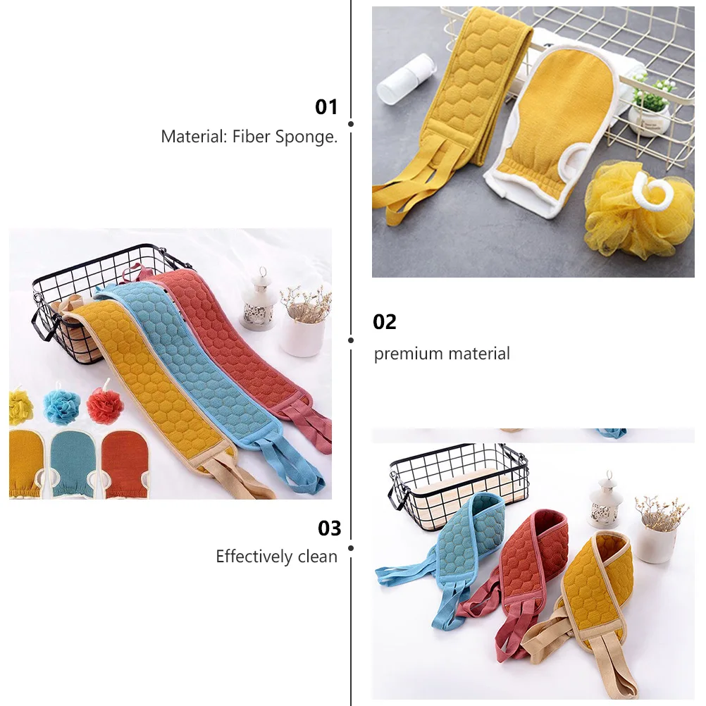 

3 Pcs Bath Towel Set Long Shower Sponges Decontamination Balls Portable Body Scrubber Back Cleaning Tools Premium Material