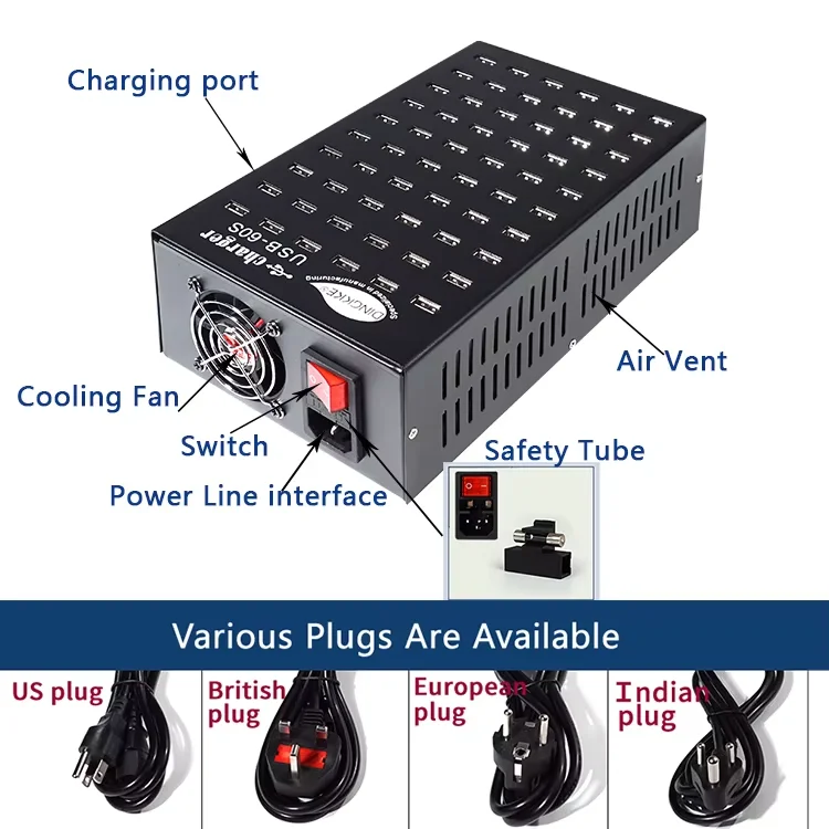 400W 60 Ports USB Charger for iPhone Kindle Samsung Xiaomi Charging Station Dock Multi USB Charger Desktop Mobile Phone Charge