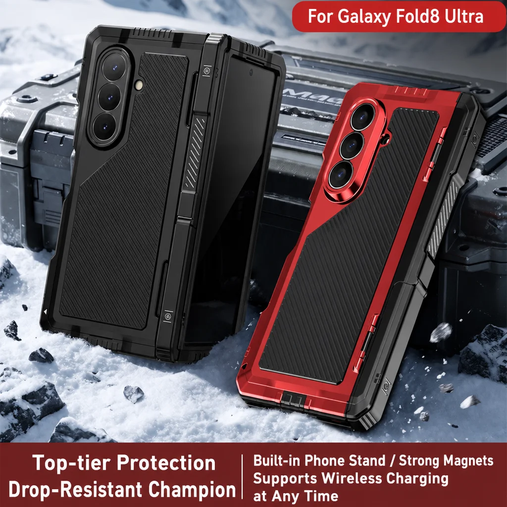 Tri-Proof Foldable Metal Phone Case for Galaxy Fold8 Ultra，Z-Fold6/7，360° Full Protection Tactical Grade Shockproof Dustproof