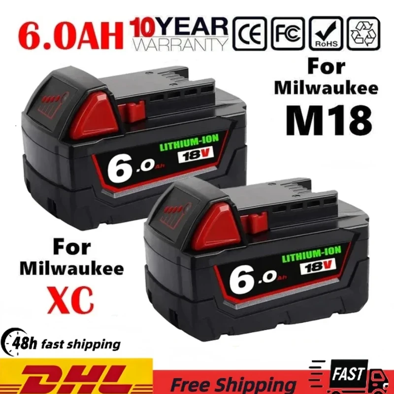 

Rechargeable Batteries For Milwaukee M18B5 XC Lithium ION Battery 18v 6.0Ah battery charger For Milwaukee M18 12V~18V