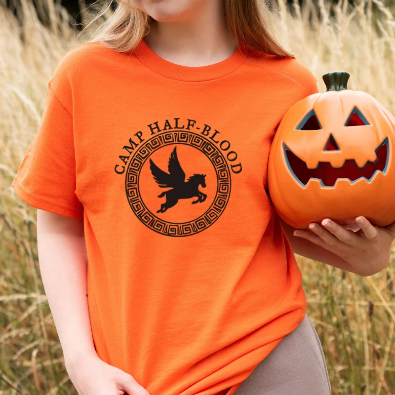 Pure Cotton ort Sve T-irt loween Pumpkin Women's irt Camp f Blood Mixed Blood Camp Orange Street Sle Loose Fit