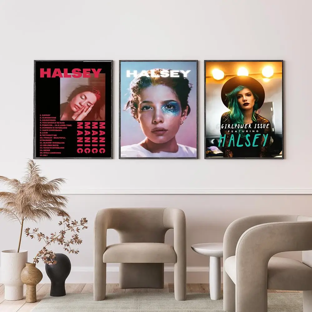 music Halsey Poster Poster HD Self-Adhesive Art Print Waterproof Wall Decor for Bedroom Living Room Decor Gift