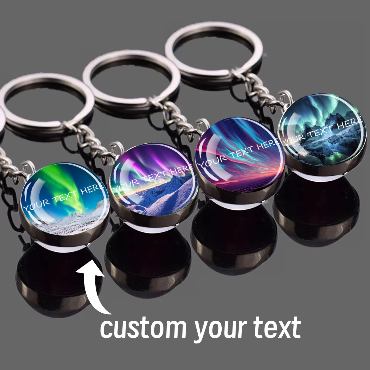 Custom Text Luminous Northern Lights Dome Night Luminous Double-sided Glass Keychain Polar Northern Lights Travel Souvenir