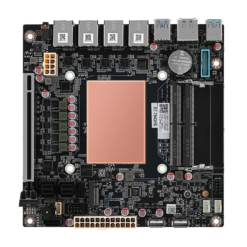 AMD Ryzen 7 8845HS 9 Bay NAS Board 4*i226 2.5G 2*M.2Nvme PCIE 16X Dual DDR5 Channel Tpye-C HDMI DP 4K@60Hz 17X17 Mini ITX Board