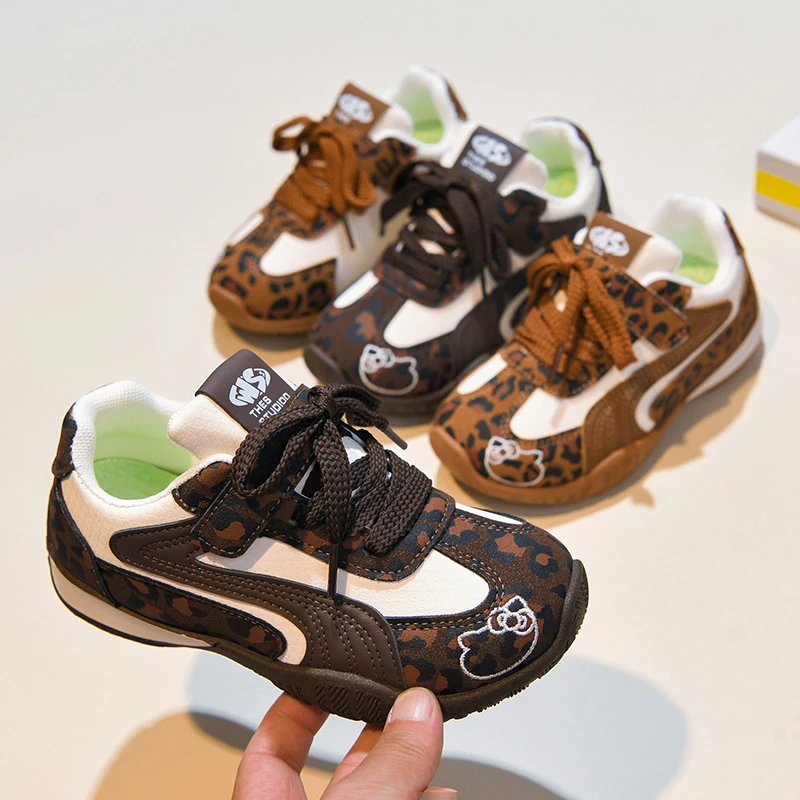 Kids'Casual Shoes Leopard Print PU Leather Fashion Autumn Shoes For Children Anti-slip Breathable Khaki Brown Size 26-37