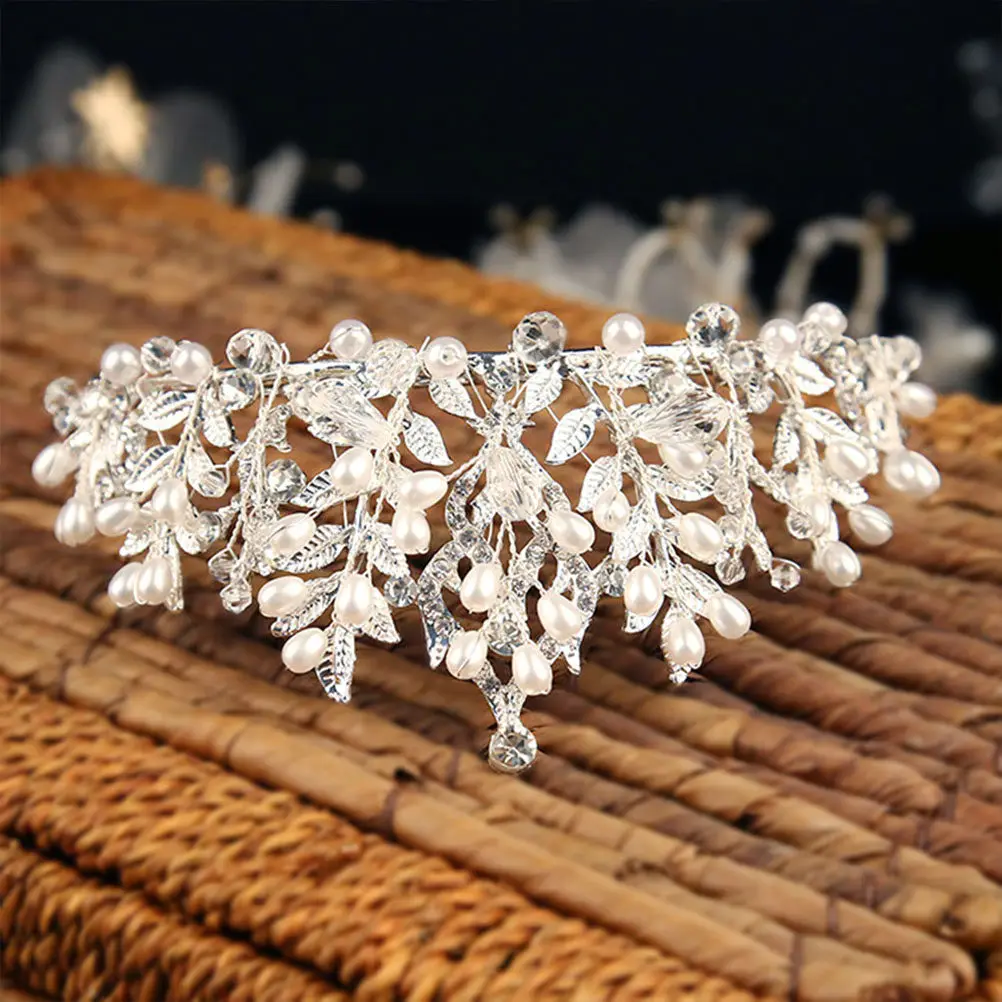 

Korean Style Pearl Crystal Bridal Tiara Wedding Hair Accessory Fairy Crown For Women Party Headdress Hair Styling Tool