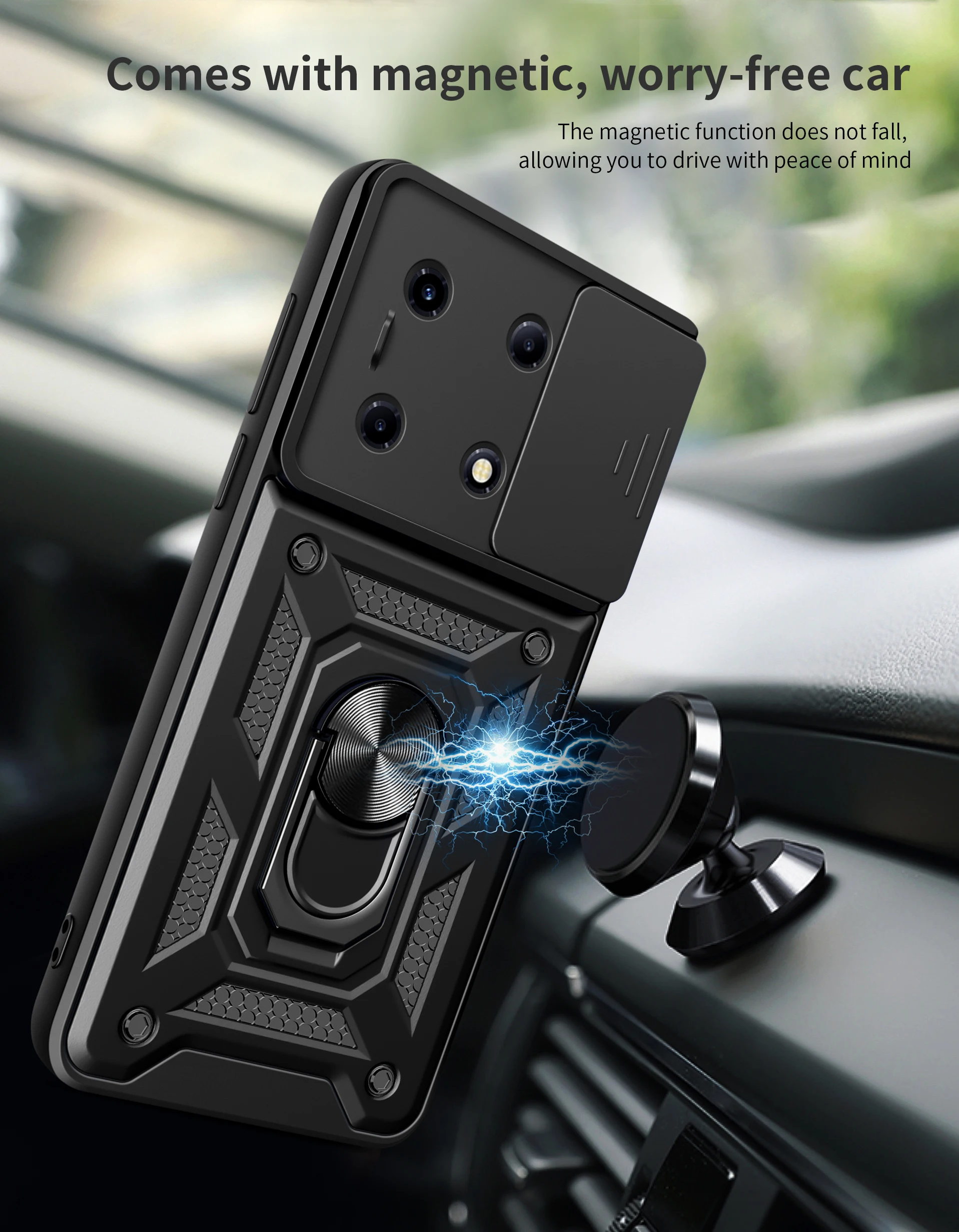 for Infinix Note 30 VIP Note30VIP X6710 Phone Case Luxury Slide Camera Car Magnetic Ring Holder Shockproof Soft Edge Hard Cover