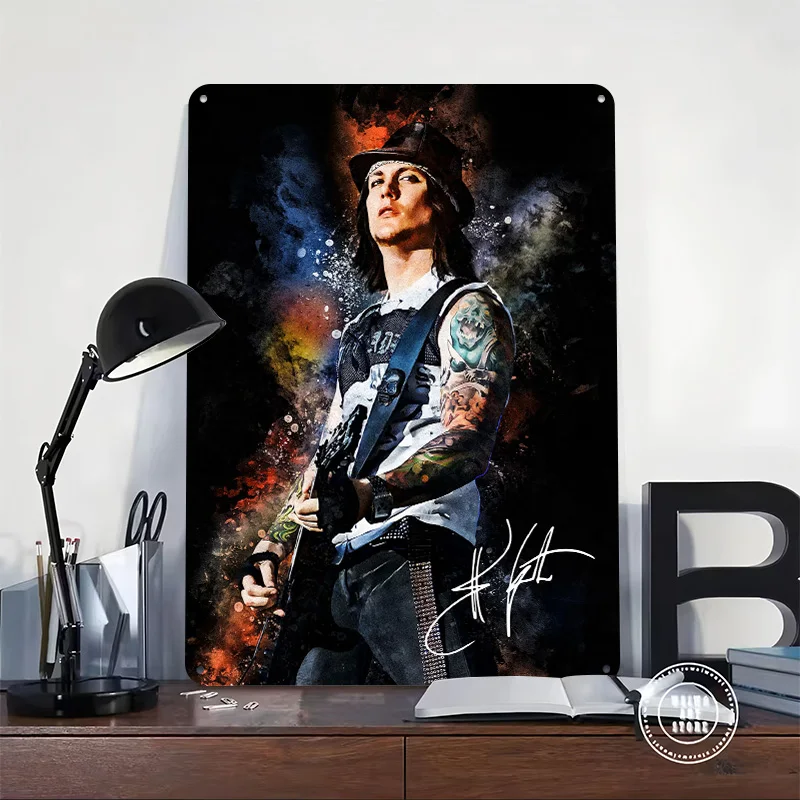 Synyster Gates Portrait With Guitar Poster Retro 3D Printed Metal Signs Customized Wall Hanging Gift for Gaming Room Decoration