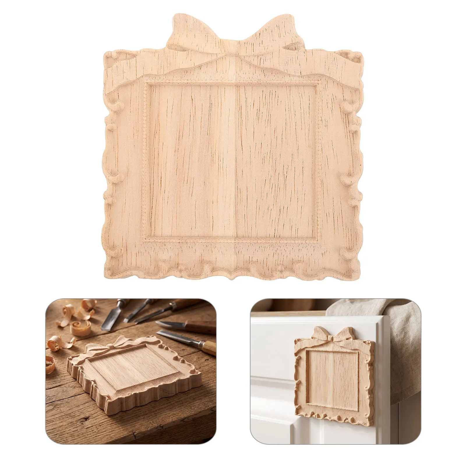 Wood Carving Photo Frame DIY Furniture Decor Drawer Front Applique Antique Cabinet Trim Decoration