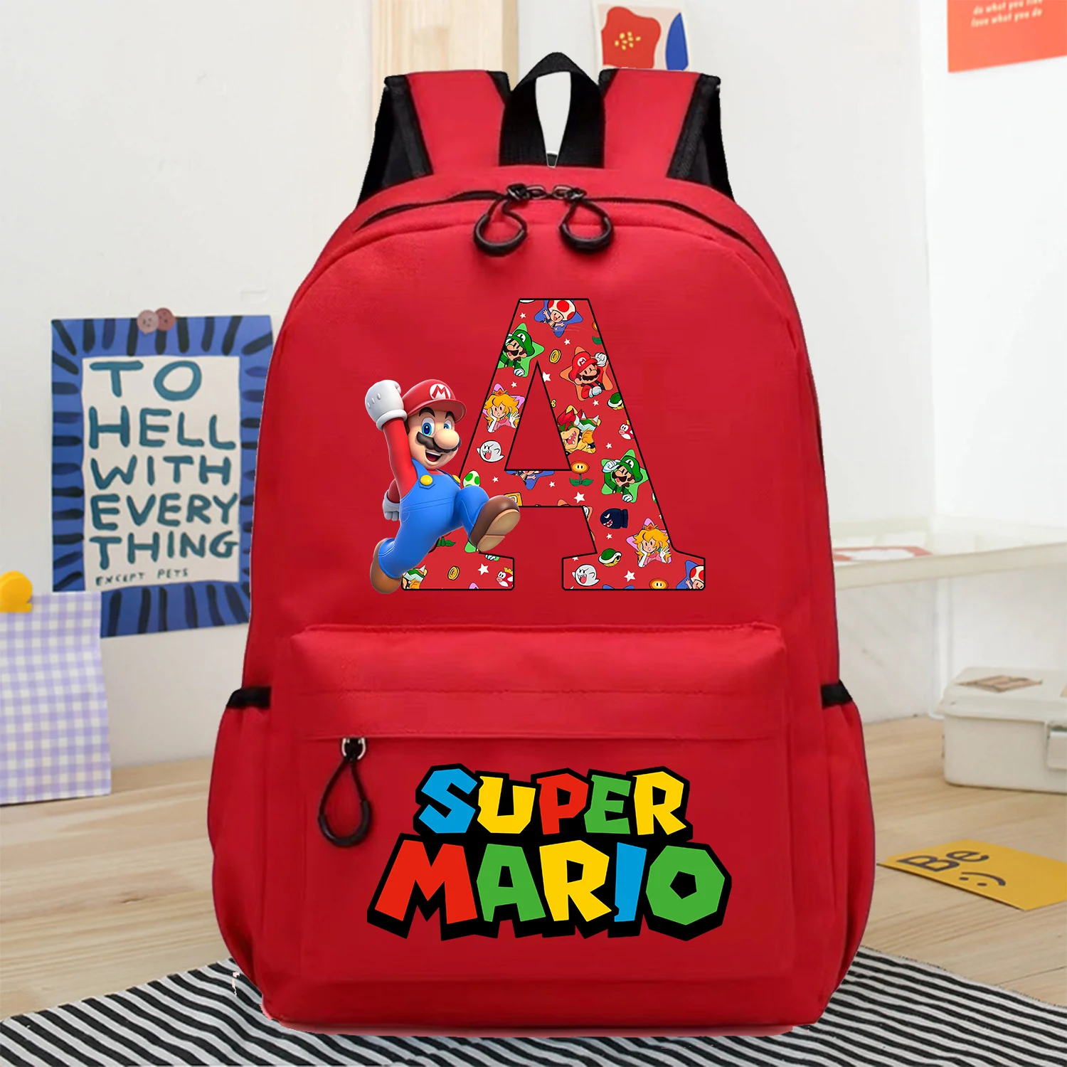 Mochila Super Mario Bros para niños, mochila escolar con letras A-Z, mochila escolar de dibujos animados Kawaii, mochila para niños y niñas, bolsa de gran capacidad para estudiantes, regalo