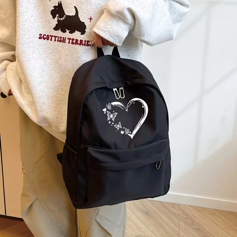 

This large-capacity, casual, and versatile backpack is perfect for back-to-school season. It features a simple butterfly and hea