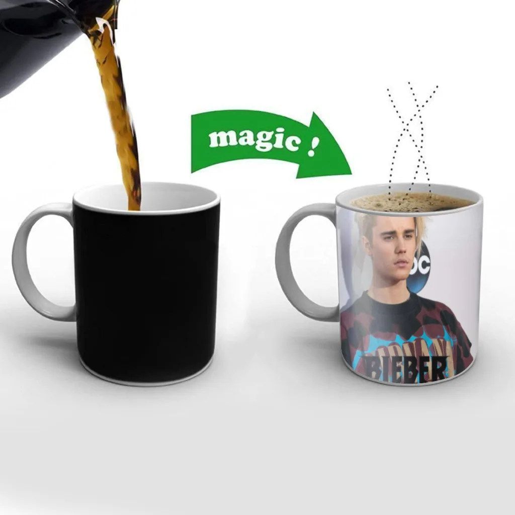 Custom-Justin-Bieber-Free shipping Mug Changing Color Ceramic Coffee Mugs Magic Tea Cup Best Gift