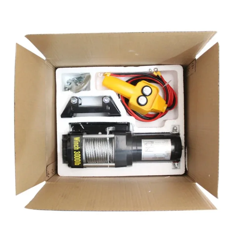 Manual Control 12V Waterproof Off-Road Winch For Electric Vehicle 3000lbs Winch With Steel Wire Rope For Autos & Boats
