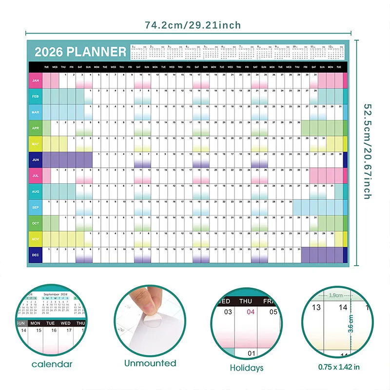 2026 New English Simple Table Calendar poster Paper big Calendar Dual Daily Scheduler Planner Yearly Agenda Office Plan