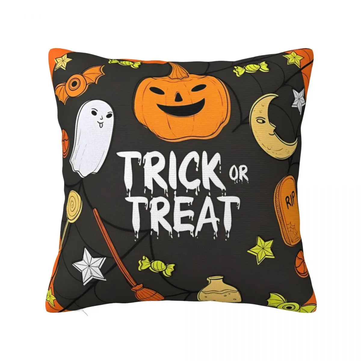 Trick Or Treat Cute Halloween Pumpkims Pillowcase Soft Cushion Cover Decorative Pillow Case Cover Seater Zippered 40*40cm