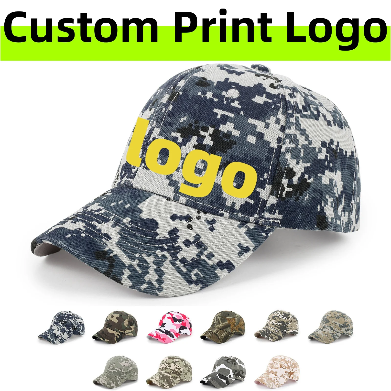 Customized Printed Logo Outdoor Sunscreen Sun Hats Camouflage Sports Jungle Hiking Hunting Baseball Caps