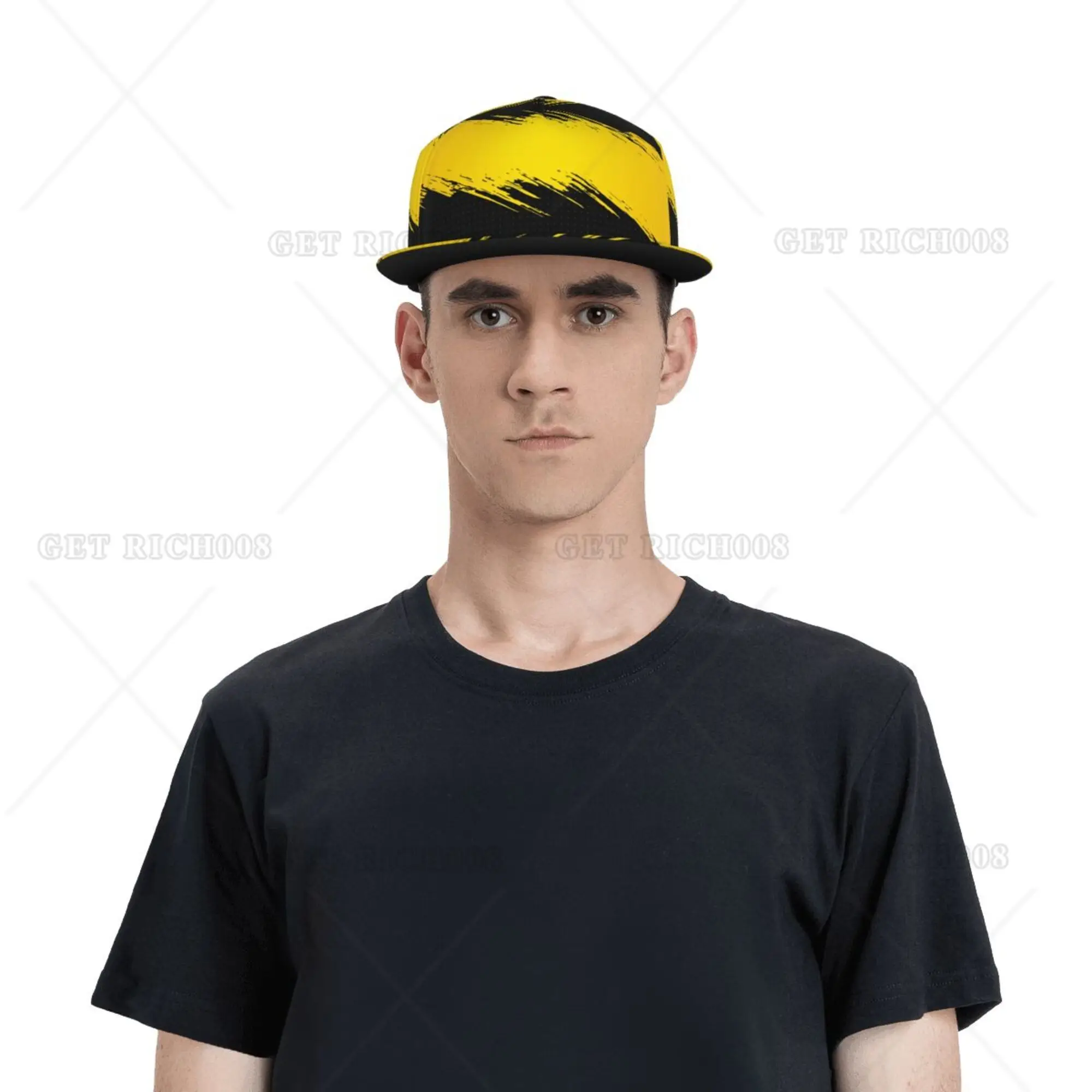 Yellow and Black Brush Baseball Cap Flat Brim Hiohop Hat Unisex Adult Adjustable Print One Size Trucker Men Golf Hat
