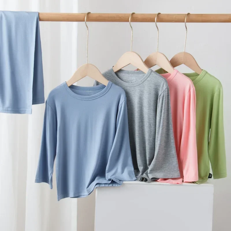 Long Sleeve Pajamas Set for Kids Spring Summer Thin Casual O-neck Children Sleepwear Two Pieces Modal Cotton Boys Girls Homewear