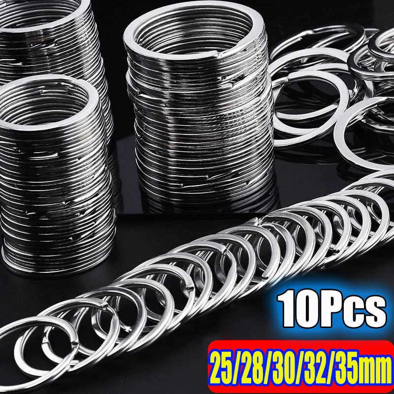 10pcs Stainless Steel Key Rings 25/28/30/32/35mm Round Flat Line Split Rings Keyring for Jewelry Making Keychain DIY Findings