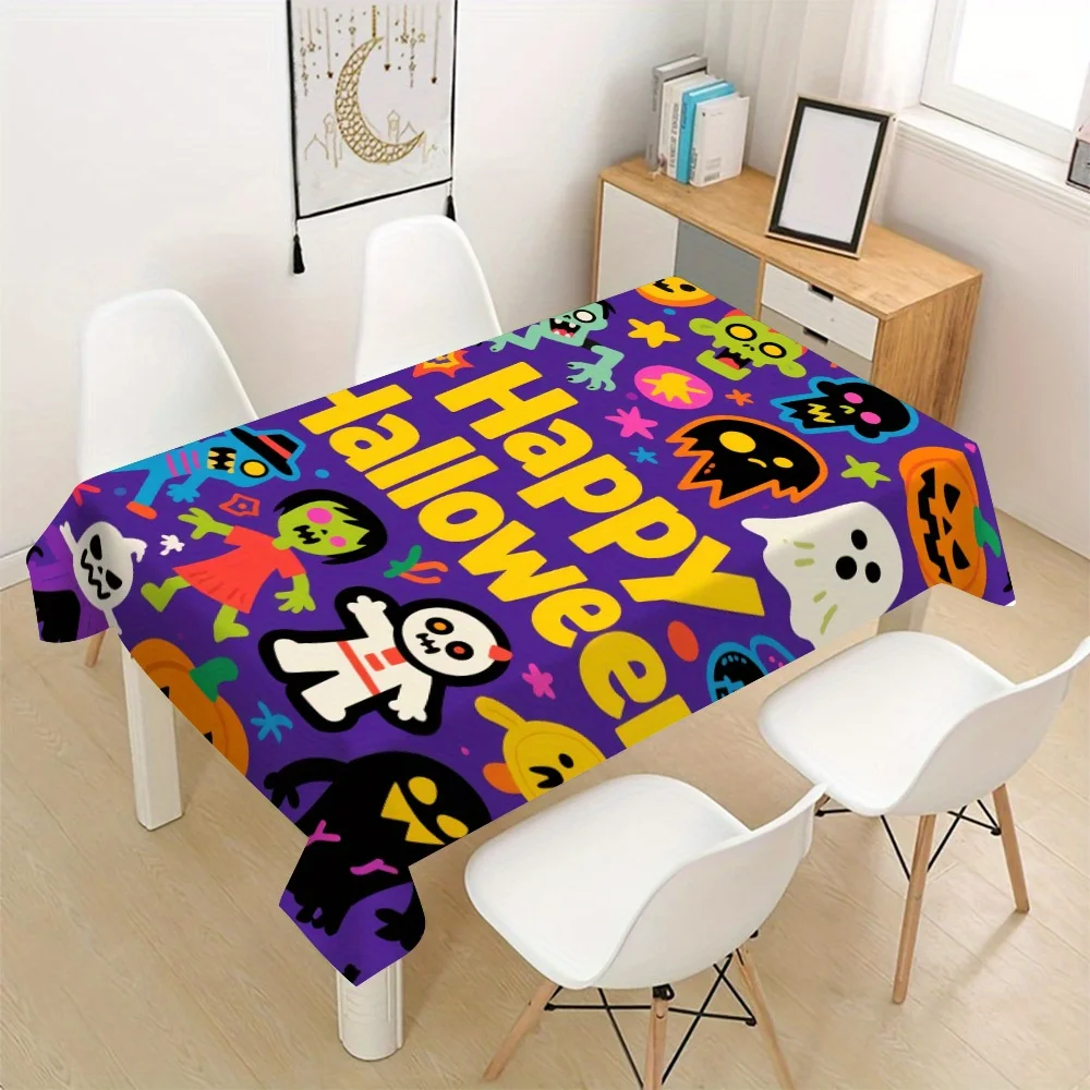 Vibrant Halloween Party Tablecloth Spillproof Decoration for Kids Birthday Dinner Table Cover