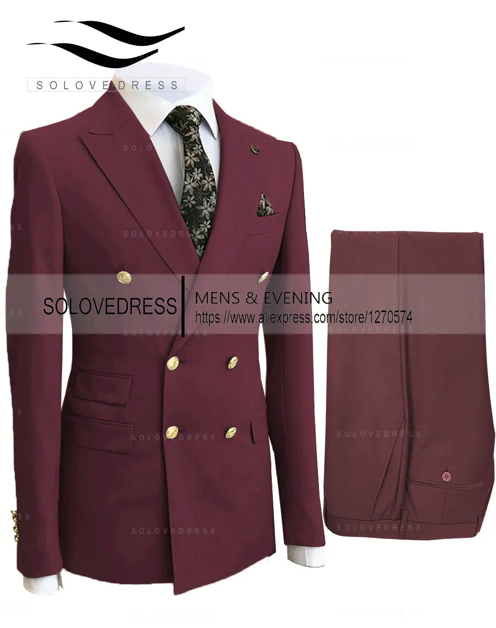 2 Pieces Men\'s Business Suits Double Breasted Regular Fit Notch Lapel Plaid Wool Prom Tuxedos For Wedding (Blazer+Pants)
