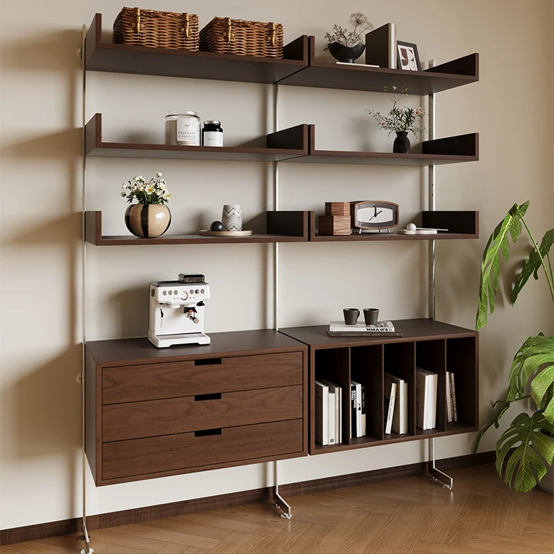 

Solid wood open shelf bookshelf wall system, Bauhaus display stand baffle TV wall can be customized