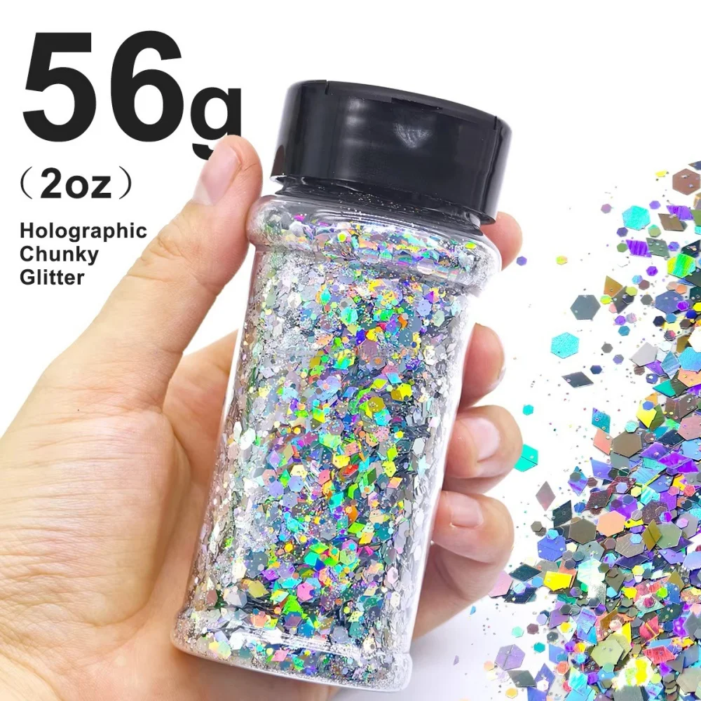 Craft Nail Glitter - 2oz Glitter Mix Chunky Glitter Bulk Colors in Shaker, Nail Glitter Decoration
