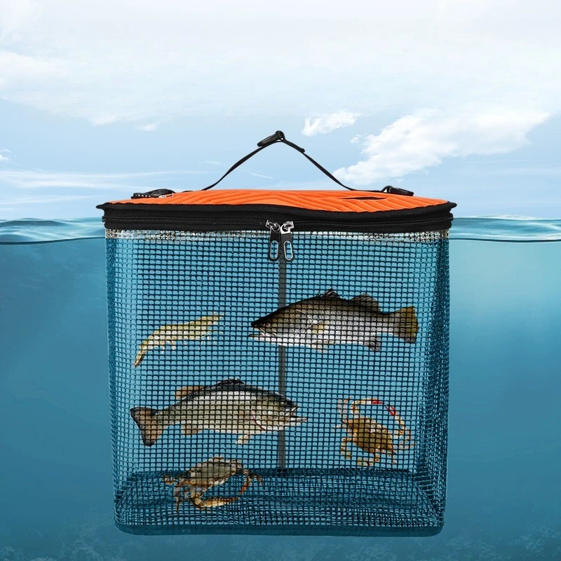 

Foldable Floating Fish Basket Fishing Net Portable Collapsible Mesh Fishing Bag Outdoors Fish Storage Bucket Pesca Storage Cage
