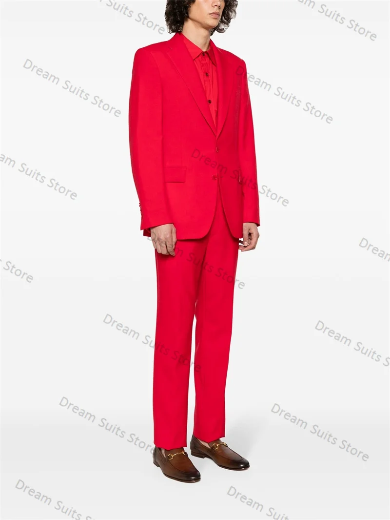 Abiti da uomo in cotone rosso Set 2 pezzi Blazer + Pant Giacca da ufficio formale personalizzata Abito da ballo Business Autunno Smoking da sposa Cappotto maschile