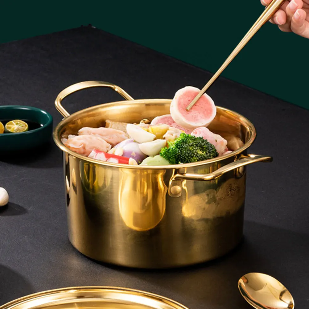 

Korean Ramen Double Handle Stainless Steel Noodle Cooking With Lid Soup Stew Cooker For Pasta Egg Sauces Kitchen