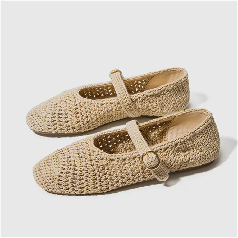 Fashion Knitted Women Ballet Flats Dance Shoes Ladies Mary Janes Espadrilles Hollow Out Comfortable Flat Shoes Woman Loafers