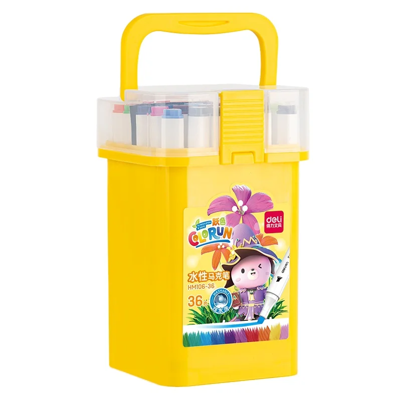 

Deli HM106-36 36pcs/box Washable double-headed marker pen Children's yellow watercolor marker 32box*36pcs=1152pcs per carton set