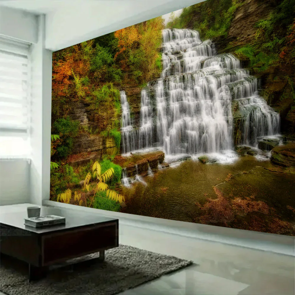 

Natural Forest Waterfall Tapestry Bohemian Jungle Wall Hanging Home Art Decoration Living Room Bedroom Background Poster