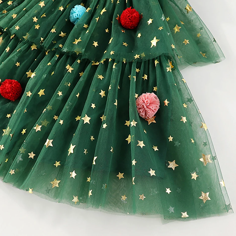 Elegant Kids Christmas Tree Themed Layered Net Halter Dress Cake Skirt Magical Holiday Experience Girls Casual Dresses