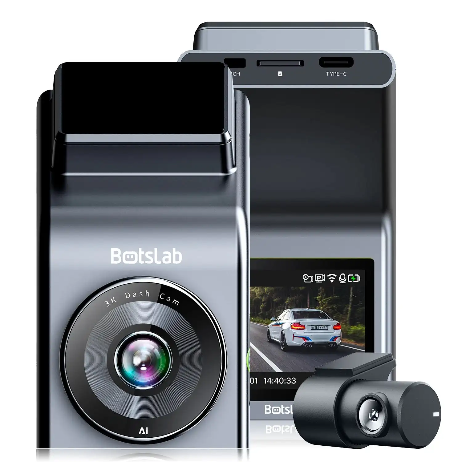 Botslab G300H Pro Dual Channel Dash Cam Front Rear 3K 1080P 150° Wide Angle Wi-Fi GPS Night Vision Parking Mode Loop Recording
