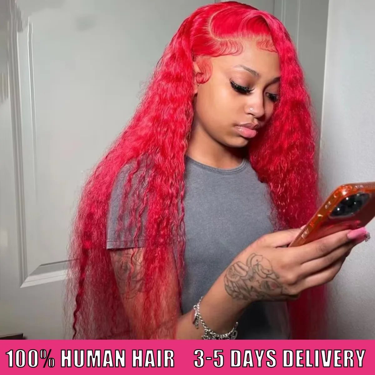 

Red Colored Human Hair Curly Wigs 13x6 Hd Lace Frontal Human Hair Wig Deep Wave 13x4 Transparent Lace Fake Hair For Black Women