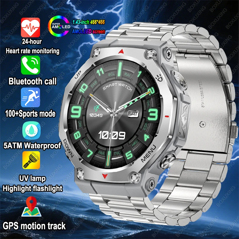 

Новые военные умные часы Xiaomi T-Rex 3, мужские GPS-треки движения, 5 АТМ, водонепроницаемый фонарик, пульсометр, BT Call, спортивные умные часы