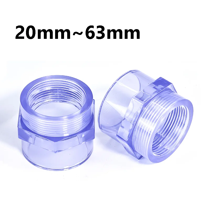 

20 мм, 25 мм, 32 мм, 40 мм, 50 мм, 63 мм, синие прозрачные соединители для труб из ПВХ для аквариумных рыб, садовые ирригационные фитинги