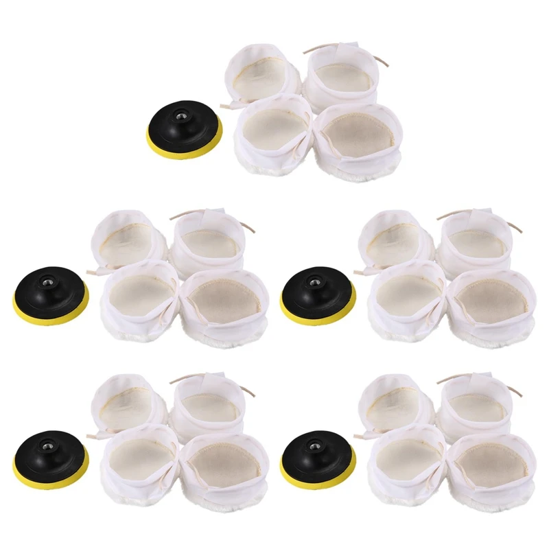 25Pcs Polisher/Buffer Kit Soft Wool Bonnet Pad White:4 Inch