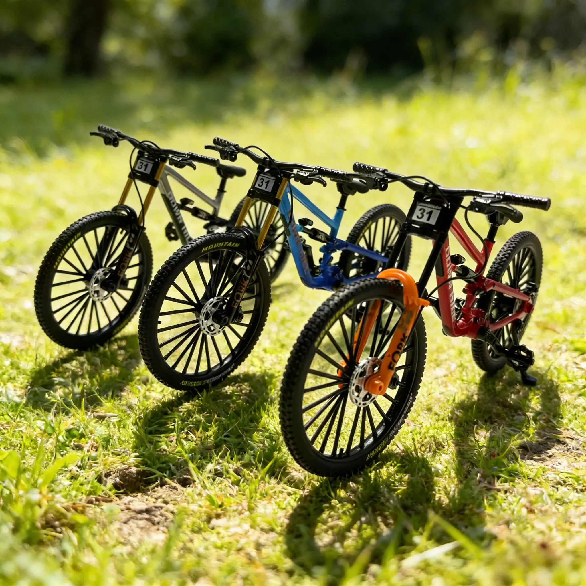 Bicicleta de Montaña de Juguete V10 con Doble Amortiguador de Simulación, Aleación, Cola Blanda, Modelo Coleccionable a Escala