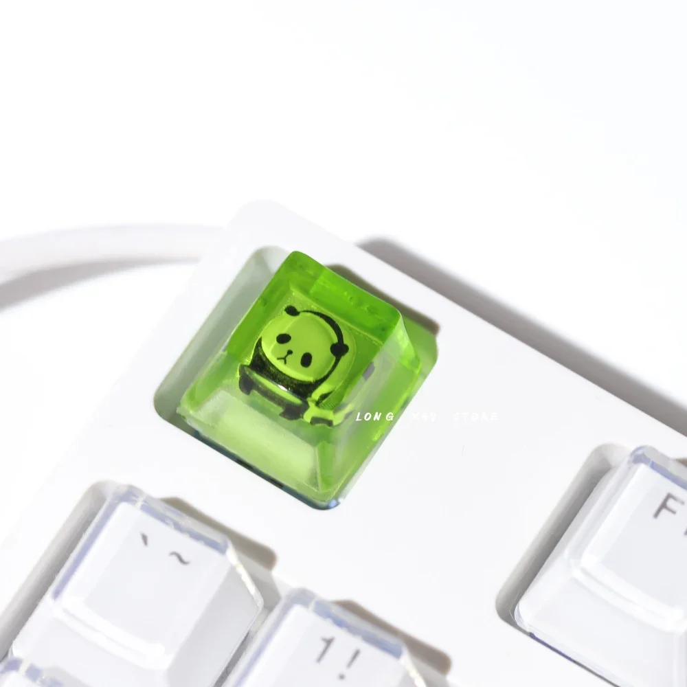 Lindo panda transparente Keycap OEM perfil hecho a mano resina personalizado Panda verde Keycaps eje transversal Teclado mecánico Keycap