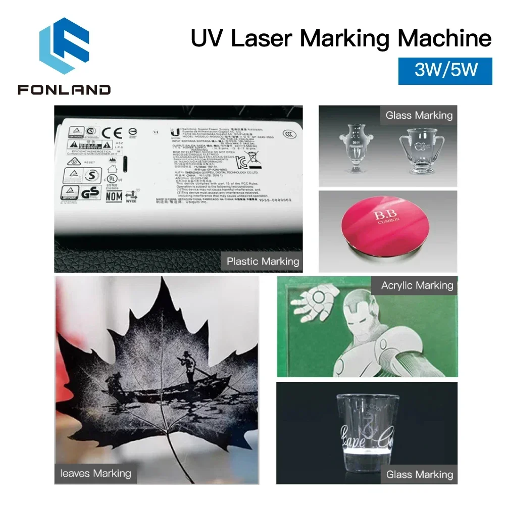 Mesin penanda pengukir Laser UV Fonland, mesin penanda desain bodi struktur terintegrasi 3W 5W 355nm, logam kaca desain CNC