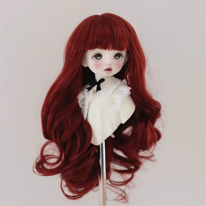 

1/6 Bjd Doll Wig Curly Hair with Bangs Braids Dark Brown/ Gold Wig Accessories for Head Circumference 16-18cm