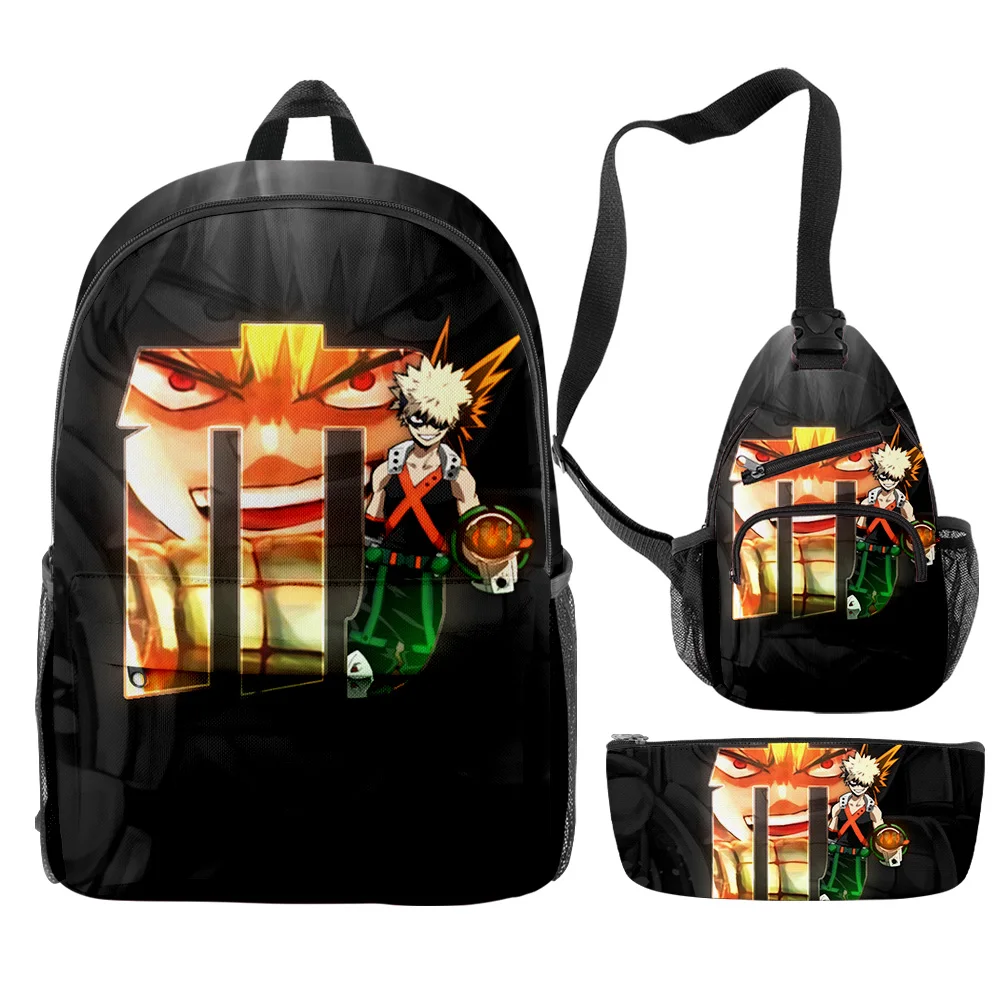 

Trendy Youthful bakugou katsuki Anime 3pcs/Set Backpack 3D Print Bookbag Laptop Daypack Backpacks Chest Bags Pencil Case