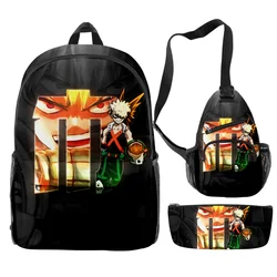 Trendy Youthful bakugou katsuki Anime 3pcs/Set Backpack 3D Print Bookbag Laptop Daypack Backpacks Chest Bags Pencil Case