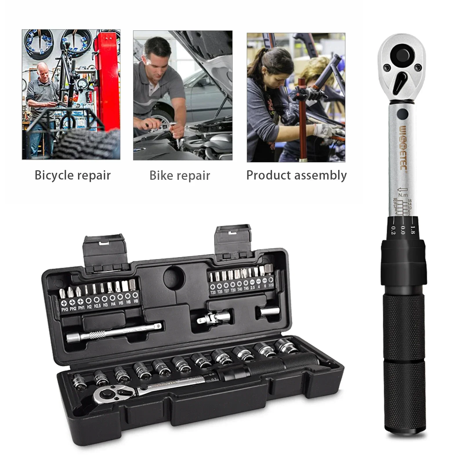 2-20Nm 1/4 Preset Torque Wrench Socket Bit Combination 35 in 1 Household Sets Utility Kit Toolbox Hand Tool Sets Bicycle Fix